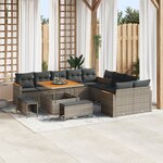 Set de Canapés de Jardin de 13 pièces avec Coussins Gris Poly Rattan Acacia