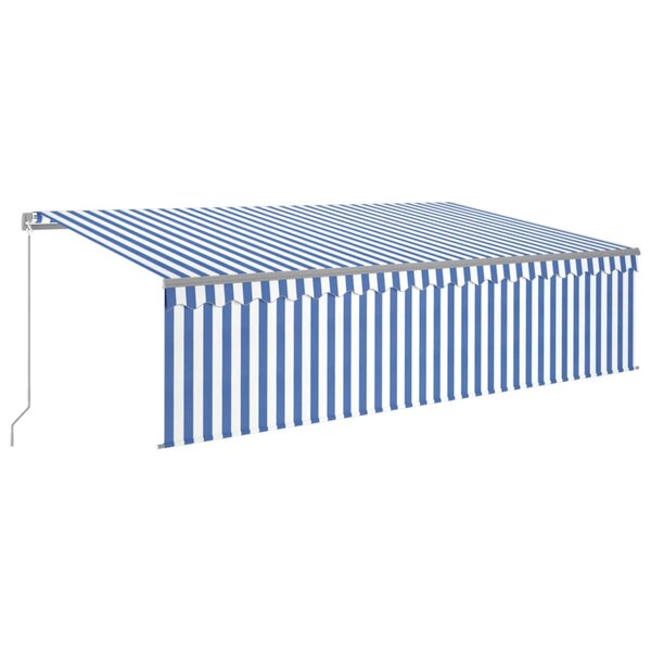 vidaXL Auvent rétractable manuel avec store et LED 5x3 m Bleu et blanc
