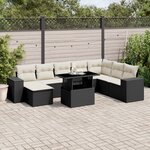 vidaXL Salon de jardin 9 Pièces avec coussins noir résine tressée