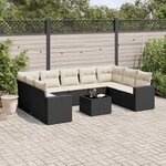 vidaXL Salon de jardin 10 Pièces avec coussins noir résine tressée