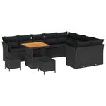 Ensemble de canapé de jardin 12 pièces avec coussins en noir  rotin poly et acacia