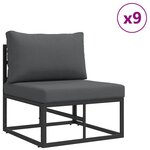 vidaXL Ensemble de canapé de jardin avec coussin 13 Pièces Noir Aluminium