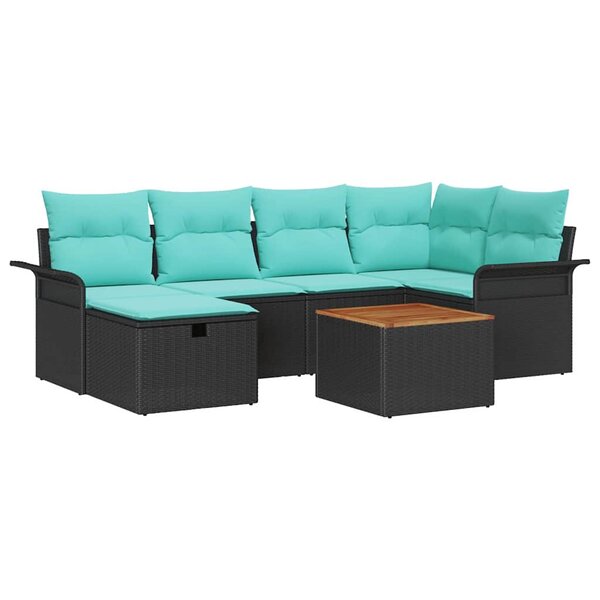 vidaXL Ensemble de canapé de jardin avec coussin 7 Pièces Noir Poly rotin