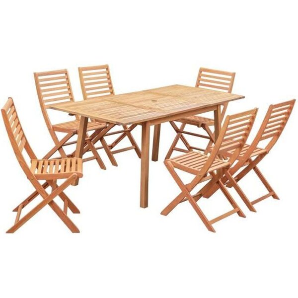 Ensemble repas de jardin 4-6 personnes - Eucalyptus FSC - Table extensible  120 - 180 x 80 cm + 6 chaises pliantes
