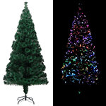 vidaXL Sapin de Noël artificiel avec support vert 210 cm fibre optique
