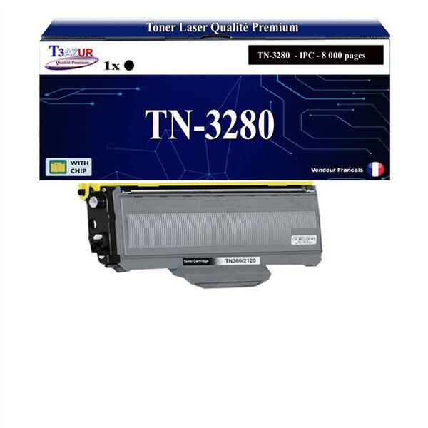 T3AZUR - Toner compatible avec Brother TN3280  TN3230  pour Brother DCP-8070  DCP-8070D  DCP-8080DN  DCP-8085DN - 8 000 pages