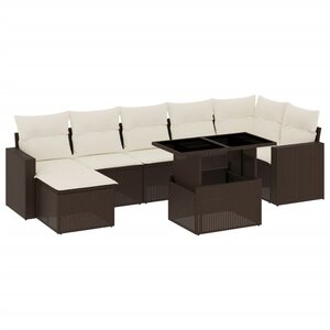 vidaXL Salon de jardin 8 Pièces avec coussins marron résine tressée