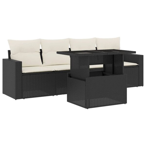 vidaXL Salon de jardin 5 Pièces avec coussins noir résine tressée
