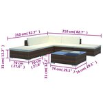 vidaXL Salon de jardin 6 Pièces avec coussins Résine tressée Marron