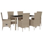 vidaXL Ensemble à manger de jardin et coussins 7 Pièces beige poly rotin