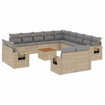 vidaXL Salon de jardin et coussins 14 Pièces mélange beige résine tressée