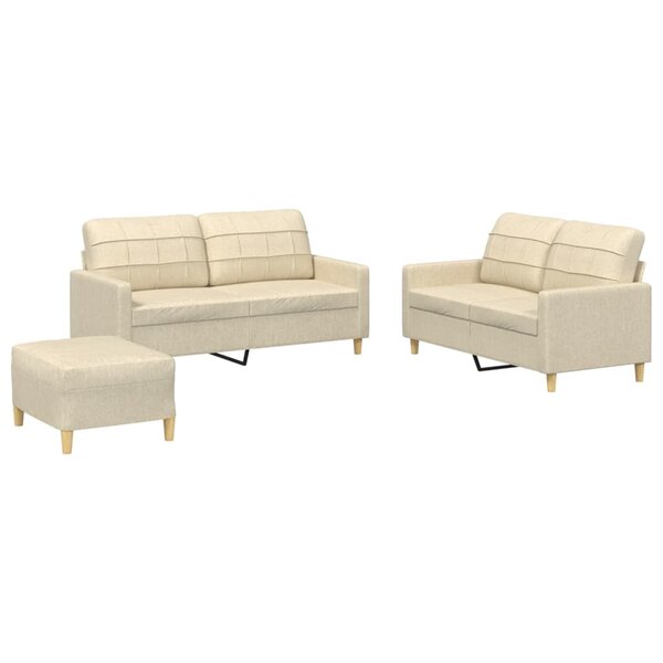 vidaXL Ensemble de canapés 3 Pièces avec coussins Crème Tissu