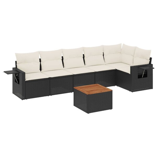 vidaXL Salon de jardin 7 Pièces avec coussins noir résine tressée