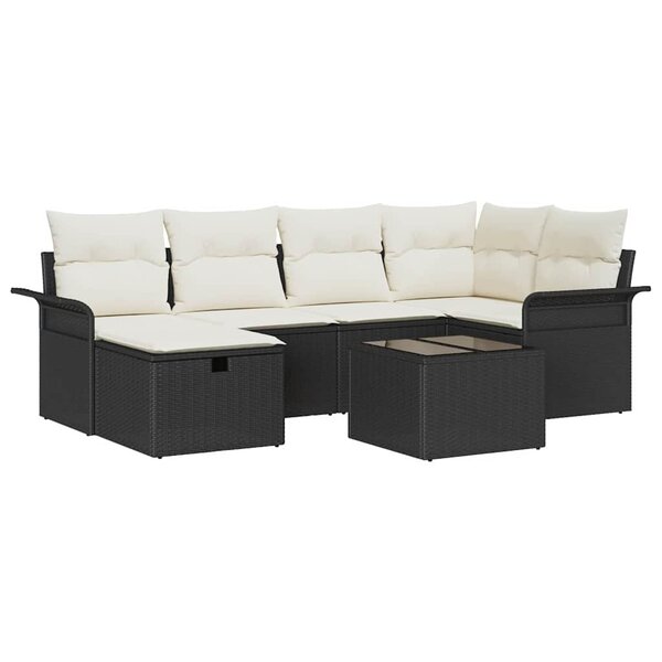 vidaXL Ensemble de canapé de jardin 7 Pièces Noir et Crème polyrotin