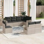 vidaXL Salon de jardin 8 Pièces avec coussins gris clair résine tressée