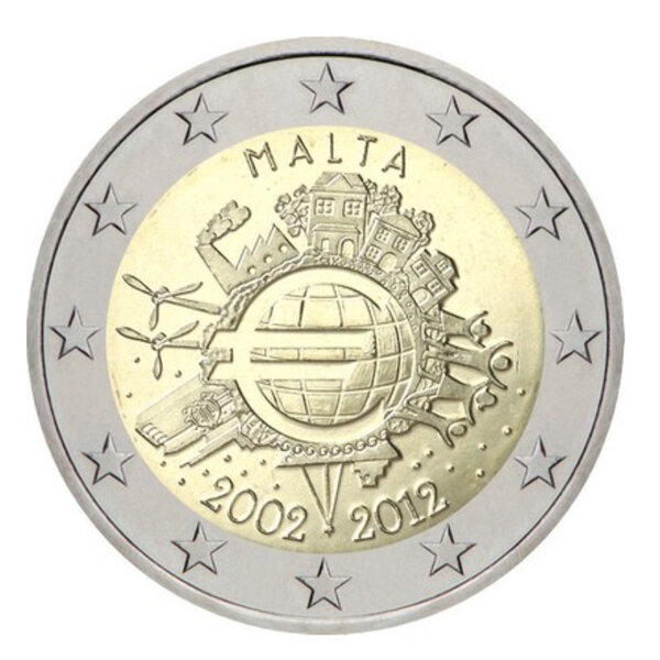 2 euros commémorative Malte 2012 UNC - 10 ans de l'Euro.