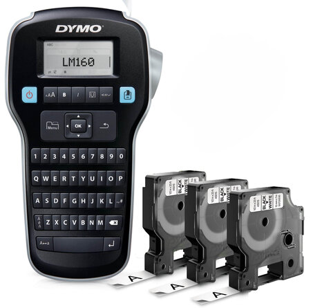 DYMO LabelManager 160 (Pack)  Imprimante d'étiquettes portable avec 3 rouleaux de ruban adhésif D1  Clavier QWERTY