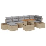 vidaXL Set de jardin 8 pièces avec coussins Beige en poly rotin et acacia