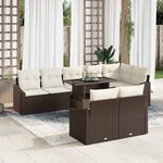 vidaXL Ensemble de canapé de jardin avec coussin 9 Pièces Marron  Crème