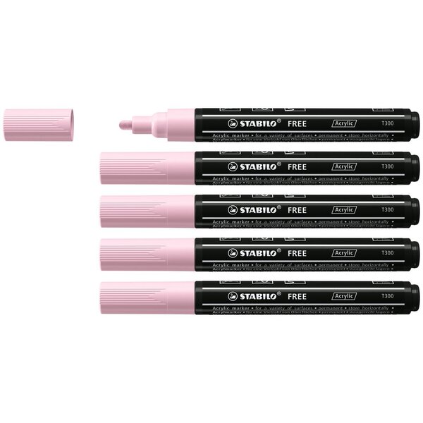 Marqueur pointe moyenne FREE acrylic T300 rose poudré x 5 STABILO