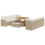 Ensemble de Canapé de Jardin 11 Pièces avec Coussins Beige Poly Rattan Acacia