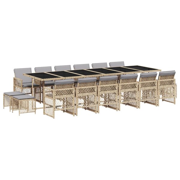 vidaXL Ensemble à manger de jardin et coussins 17 Pièces beige