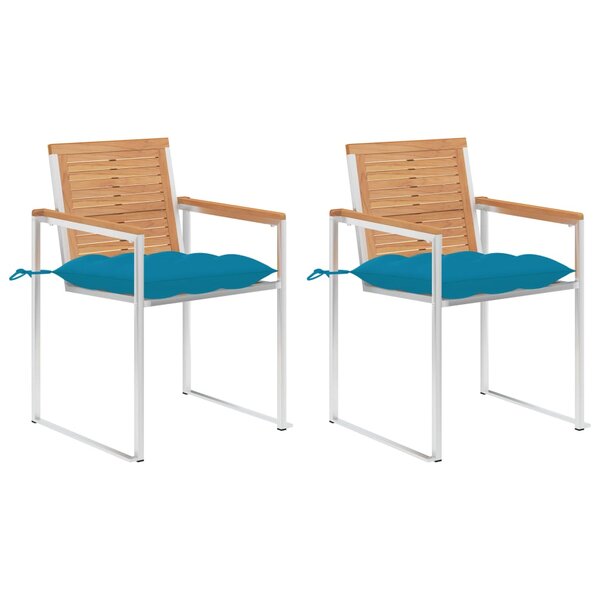 vidaXL Chaises de jardin avec coussins lot de 2 Teck solide et acier