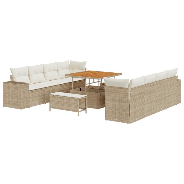 Ensemble de Sofa de Jardin vidaXL 11 Pièces avec Coussins Beige Poly Rattan Acacia
