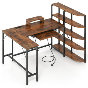 Bureau en L avec bibliothèque et station de charge 160 x 108 x 109 5 cm ergonomique moderne en bois d'ingénierie marron rustique 20_0010907