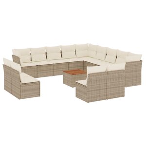 vidaXL Salon de jardin avec coussins 14 Pièces beige résine tressée