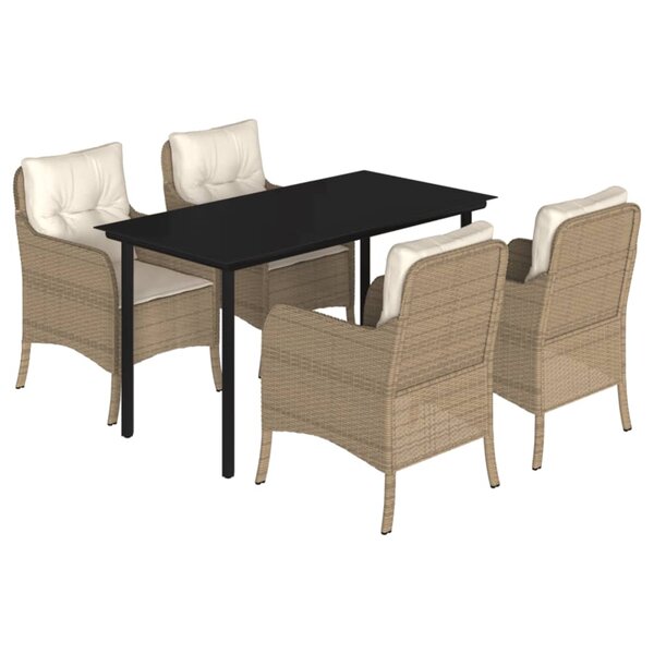 vidaXL Ensemble à manger de jardin avec coussins 5Pièces Beige poly rotin