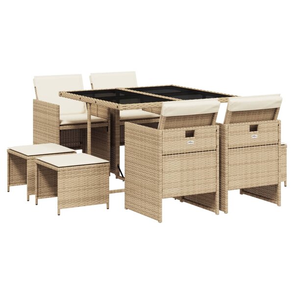 vidaXL Ensemble à manger de jardin et coussins 9 Pièces beige Poly rotin
