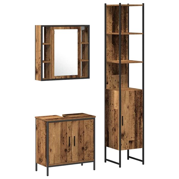 vidaXL Meubles de salle de bain 3 Pièces Marron 33 x 33 x 185.5 cm
