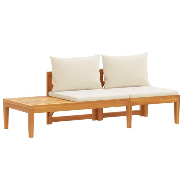 vidaXL Banc de jardin avec table et coussins Blanc crème Teck solide