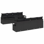 vidaXL Canapé de Jardin 9 Pièces avec Coussins Noirs en Poly Rattan