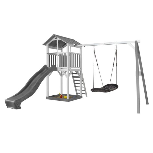 AXI Structure de jeu Beach Tower Blanc Gris  avec 1 balancoire nid ovale Roxy et toboggan Gris
