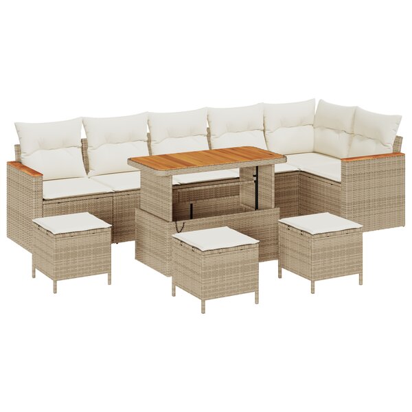 Ensemble de canapé de jardin de 10 pièces avec coussins Beige Poly Rattan Acacia