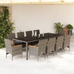 vidaXL Ensemble à manger de jardin et coussins 11 Pièces gris rotin verre