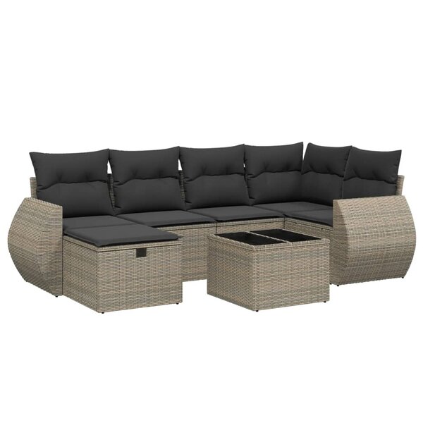 vidaXL Salon de jardin avec coussins 7 Pièces gris résine tressée