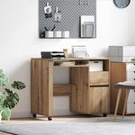 vidaXL Bureau avec roulettes avec roue chêne artisanal 91 x 50 x 77 cm