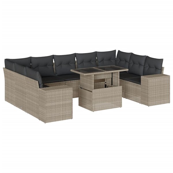 vidaXL Salon de jardin avec coussins 10 Pièces gris clair résine tressée