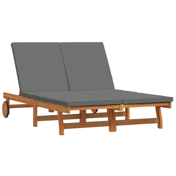 Chaise longue double vidaXL  avec roulettes et coussin en bois d'acacia