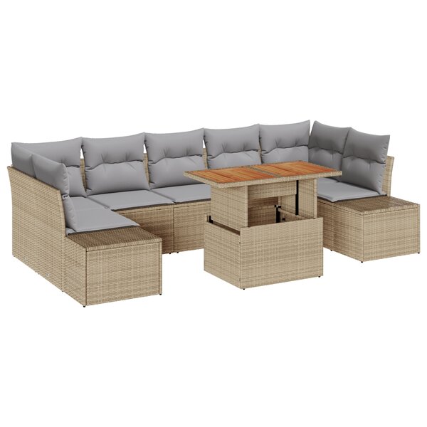 vidaXL Ensemble de salle à manger de jardin 8 pièces avec coussins en poly rattan beige et acacia