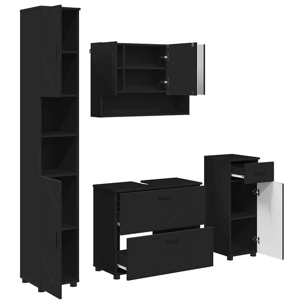 vidaXL Ensemble de mobilier de salle de bain avec tiroir 4 Pièces Noir