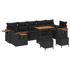 vidaXL Ensemble de canapé de jardin 10 Pièces Noir polyrotin