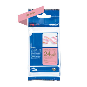Cartouche ruban Etiqueteuse 24mm Tissu Doré sur rose Tze-RE54
