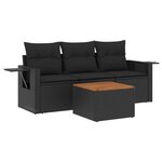 vidaXL Salon de jardin 4 Pièces avec coussins noir résine tressée