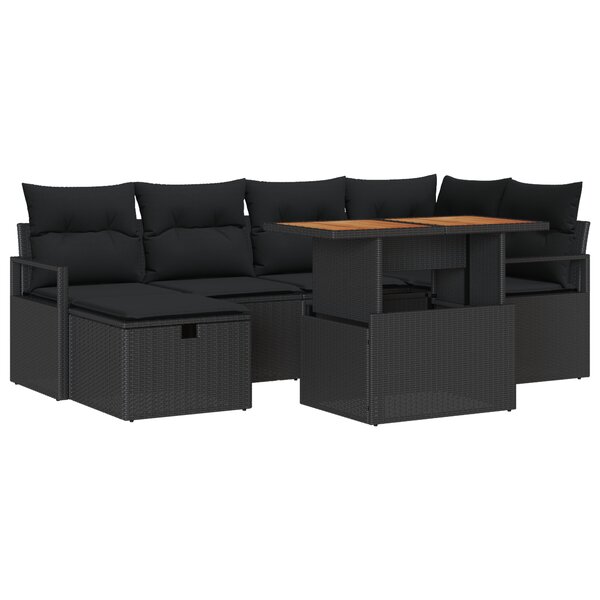vidaXL Ensemble de canapés de jardin 7 pièces avec coussins en rotin noir