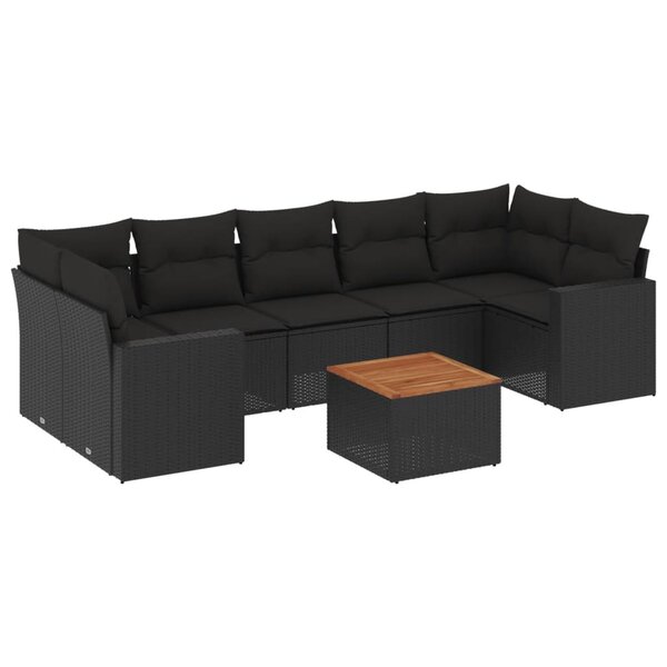 vidaXL Salon de jardin 8 Pièces avec coussins noir résine tressée