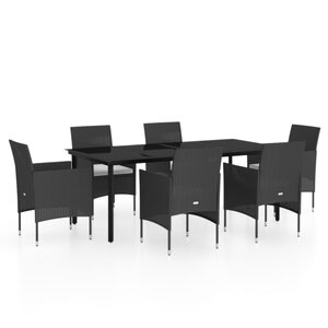vidaXL Ensemble à manger de jardin avec coussins 7 Pièces Noir